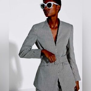 Zara Black and White Checkered Blazer